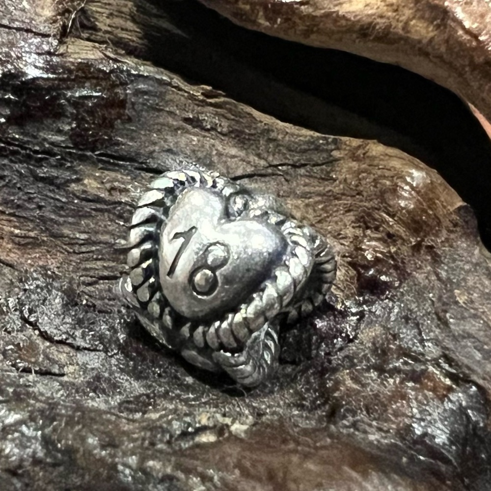 Authentic Pandora Charm 18 Birthday Milestone Bead Sterling Hearts Spacer